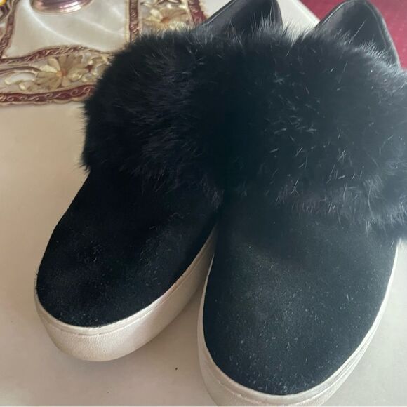 Michael Kors Black Suede Fur Maven Leather Rabbit Fur Sneakers Size 9 - Picture 6 of 9